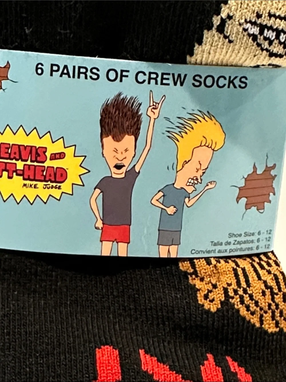NWT Beavis & Butt Head (6) Pairs Men’s Crew Socks. Fits Shoe size 6-12